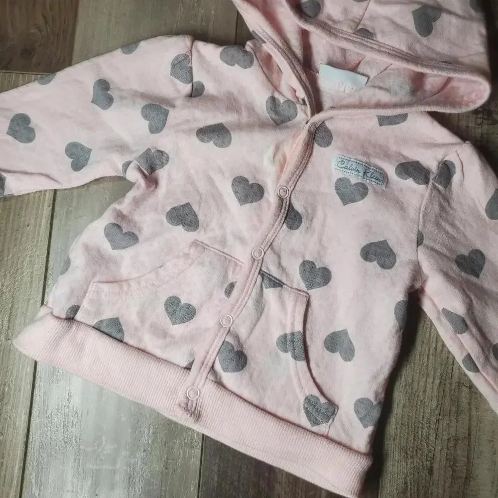 Calvin Klein Baby Girl Pink and Gray Heart Jacket Size 3-6M